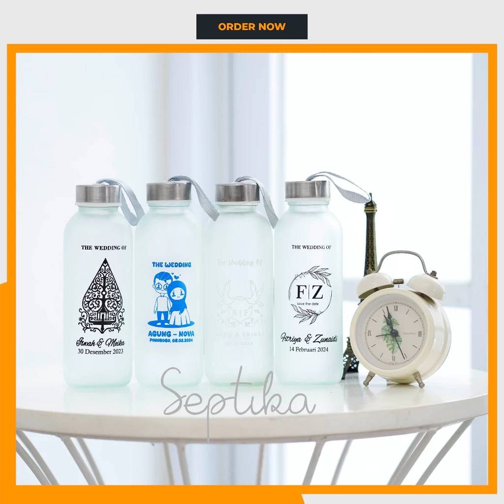 Souvenir Botol Kaca Tumbler Doff Sablon Dove 420 Ml Tali Silver